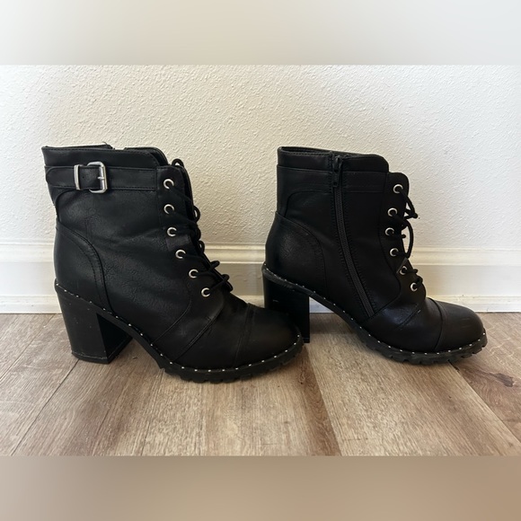 Black Studded Combat Heeled Booties - Picture 5 of 5
